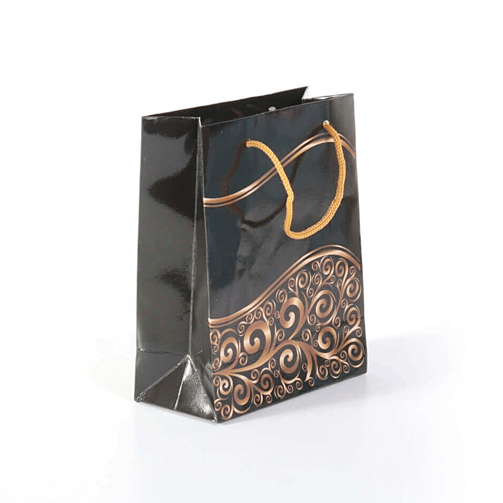 İpli Karton Çanta 14x17 cm 25'li Paket Siyah Desenli